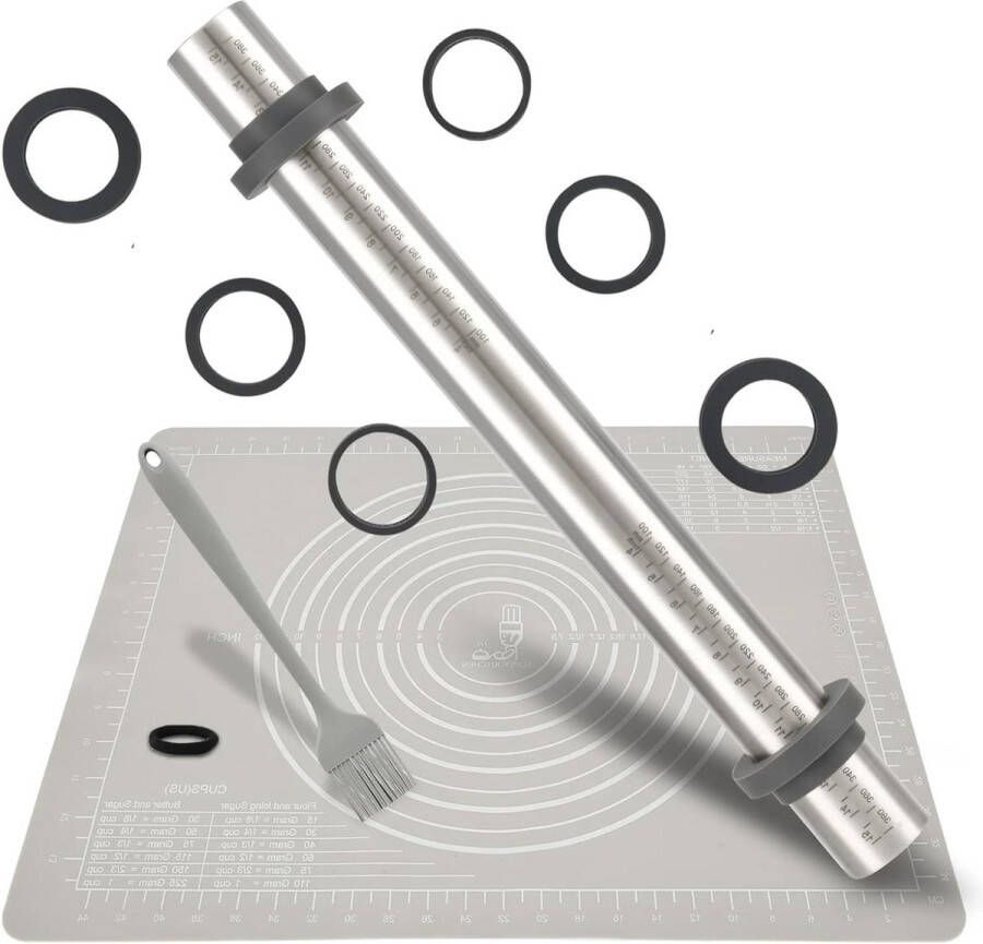 Antislip siliconen bakmat 50 × 40 cm + antiaanbaklaag deegroller roestvrijstaal fondantglazuur pizza pasta koekjes
