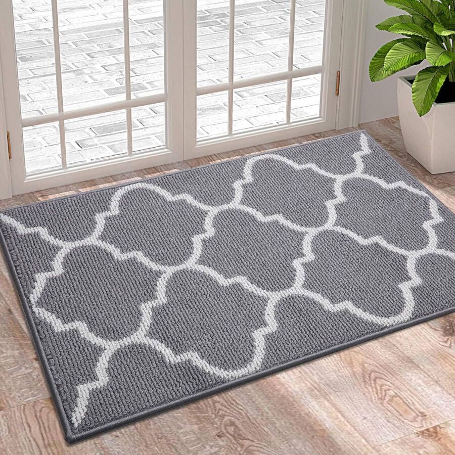 Antislip voetmat wasbare vuilvangmat voetmat voor buiten onderhoudsvriendelijke vuilvangmat deurmat voor binnen en buiten 50 x 80 cm grijze geometrie