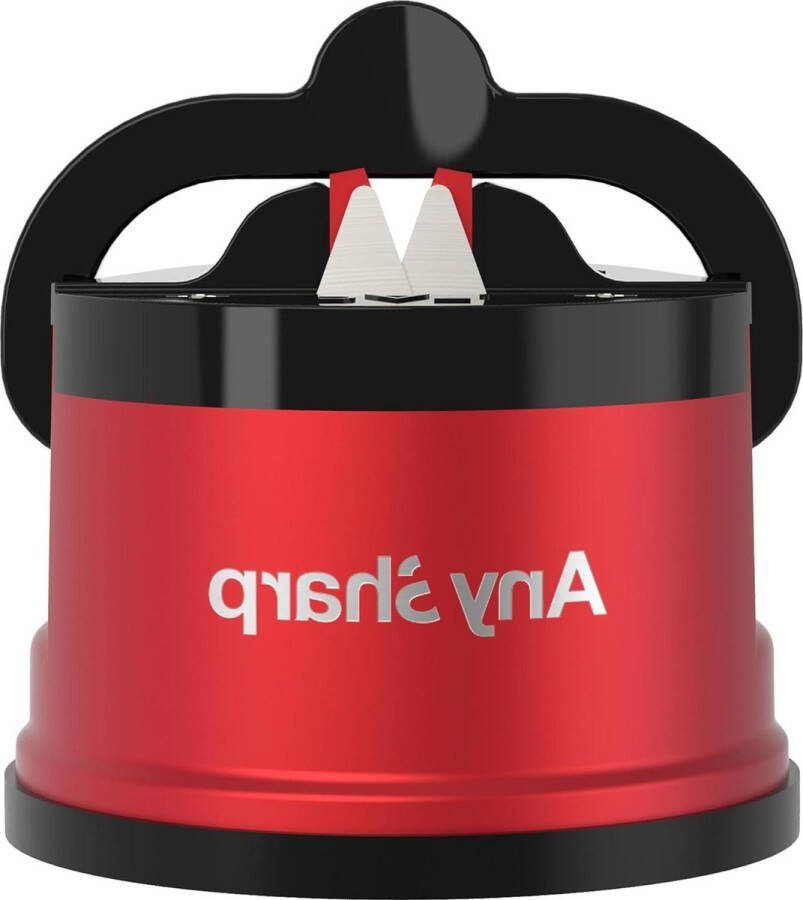 AnySharp Pro Messenslijper Handsfree PowerGrip Zuigkracht Geschikt voor Gehard Staal & Kartelmessen Rood Metaal