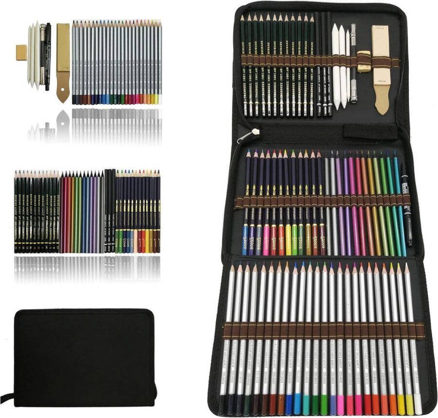 Aquarel potloden kleurpotloden voor schetsen kunst set accessoireset en etui beginners en leerlingen Tekendoos
