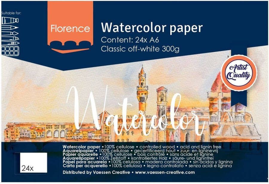 Aquarelpapier Papierblok Off-White Fine Texture Waterverf Aquarelverf A6 300 grams Florence 24 vellen