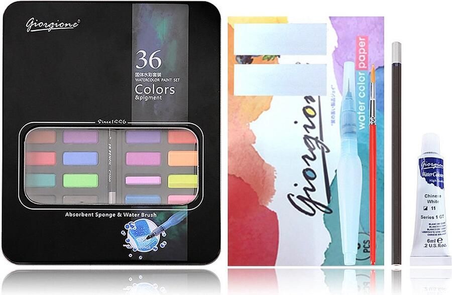 Aquarelverf Set 36 kleuren met Penseel Waterbrush Houtskoolpen Verfset voor Kinderen en Volwassenen Beginners en Professionals
