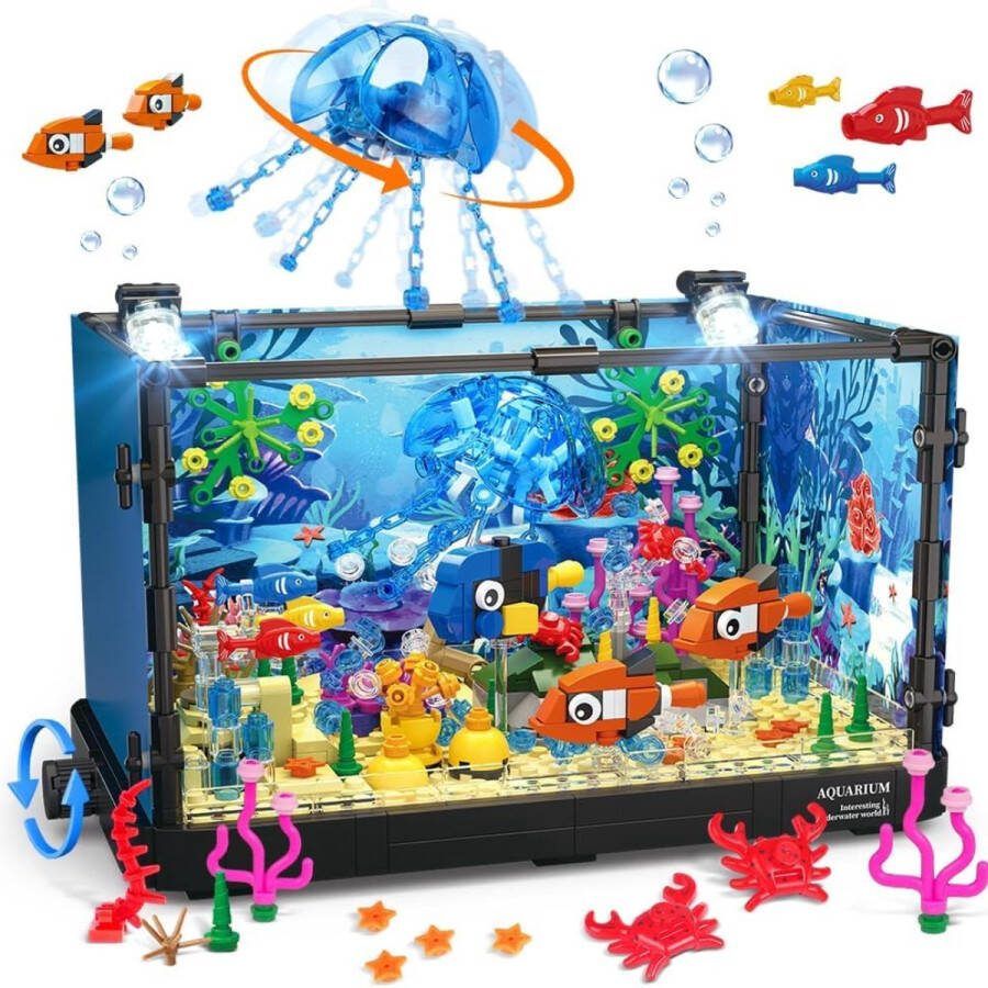 Aquarium 648 stuks Bouwstenen Speelgoed Bouwstenen Uit De Oceaanserie Voor Kinderen Voor volwassenen Decoraties Bouwstenen Vissen