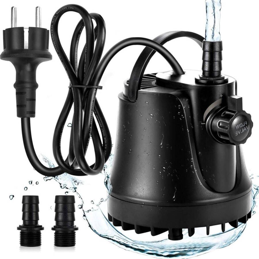 Aquarium dompelpomp extreem stille fonteinpomp instelbare stroomsnelheid 2 mondstukken 18 m voedingskabel aquarium vijver hydrocultuur 1000-3500L H fonteinpomp