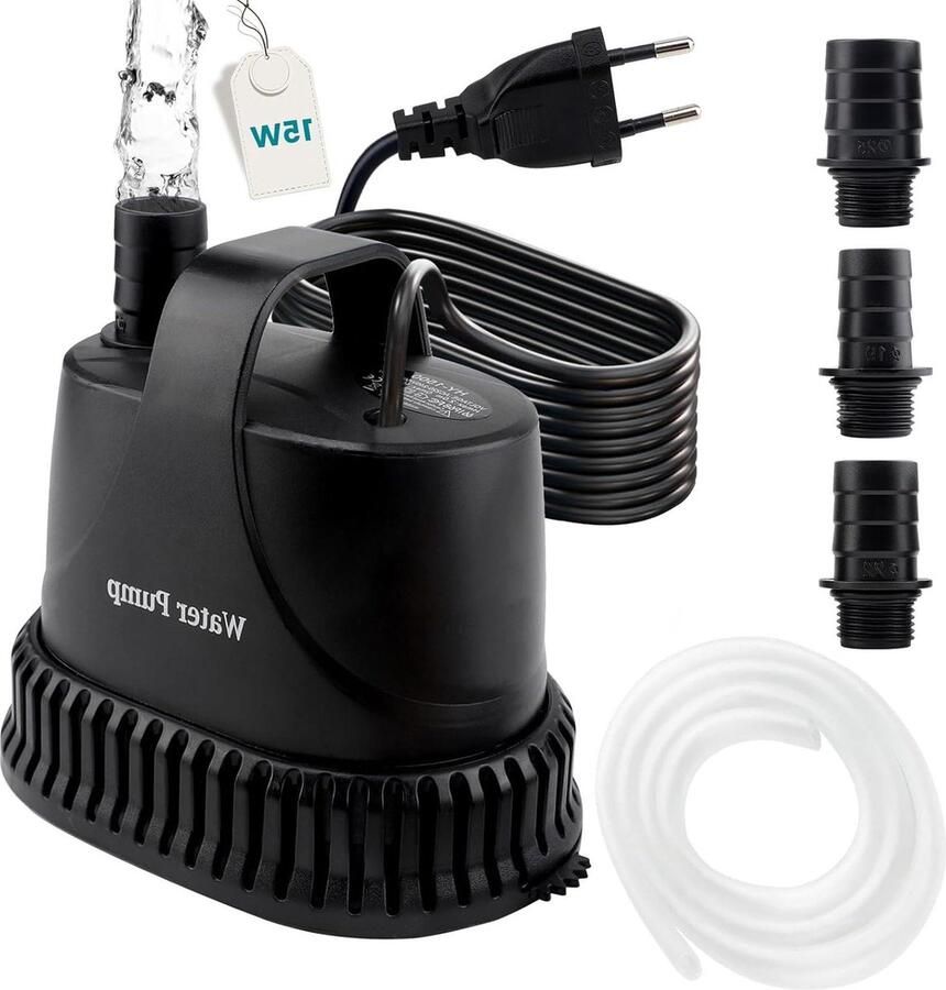 Aquariumpomp dompelpomp transportpomp 800 l u 15 W 230 V mini waterpomp fonteinpomp filterpomp ultra stille fonteinpomp opvoerhoogte 18 m 2 m kabel 2 sproeiers slang fonteinpomp