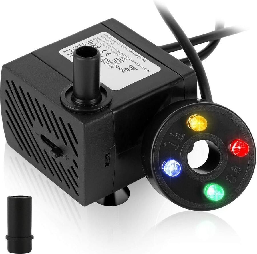 Aquariumwaterpomp 5 W dompelpomp vijver met 4 ledlampen regelbare minipomp voor fonteinen en rotstuinen fonteinpomp