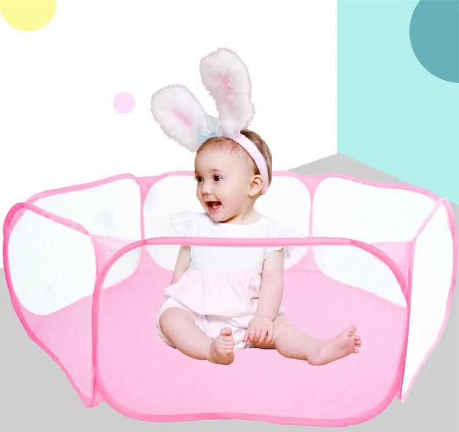 Arasta 1 Stuk Box Bal Pool Netto Baby Indoor Opvouwbare Bal Pool Tent Oceaan Ballen Hek Ballenbak Zeshoekige Bal Pool Polyester Stof Roze