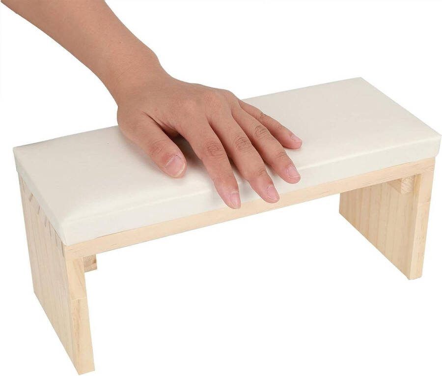 Armsteun Nagels Nail Art Handkussenmat Zachte PU-leder Houten Standaard Handsteun voor Nagels Armsteunkussen Nagelsalon Wit