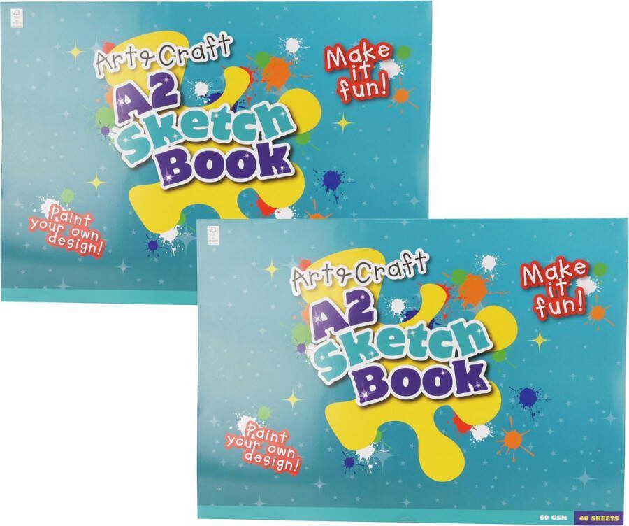 Art and Craft schetsboek tekenboek kleurboek schetsblok 2x A2 formaat wit papier 40 vellen tekenpapier 42 x 59 cm