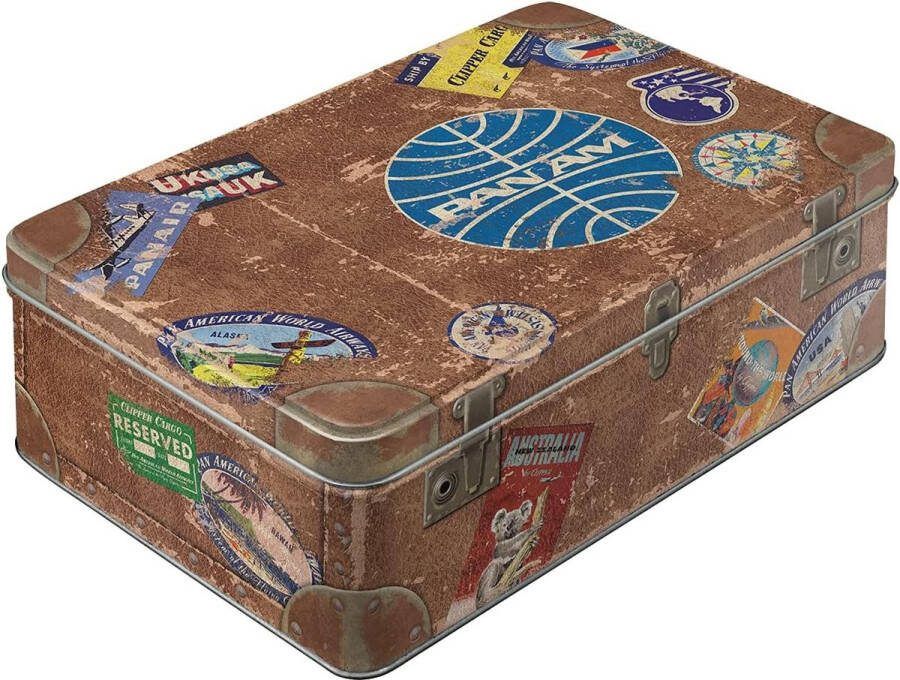 Art Retro voorraaddoos plat 2 5 l Pan Am – reisstickers – cadeau-idee voor reizigers blik met deksel vintage design