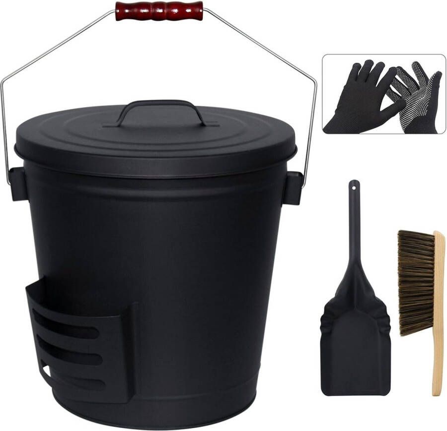 Asemmer met deksel ronde kolenemmer voor open haarden 20 liter emmer met schep en handbezem gereedschapsset accessoires voor open haard vuurplaats houtkachel