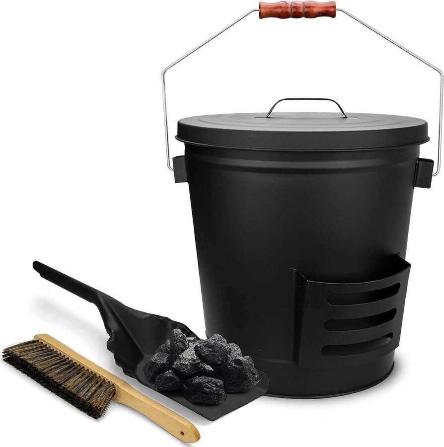 Asemmer met deksel schop en handbezem houtbrandende houder accessoires binnen en buiten