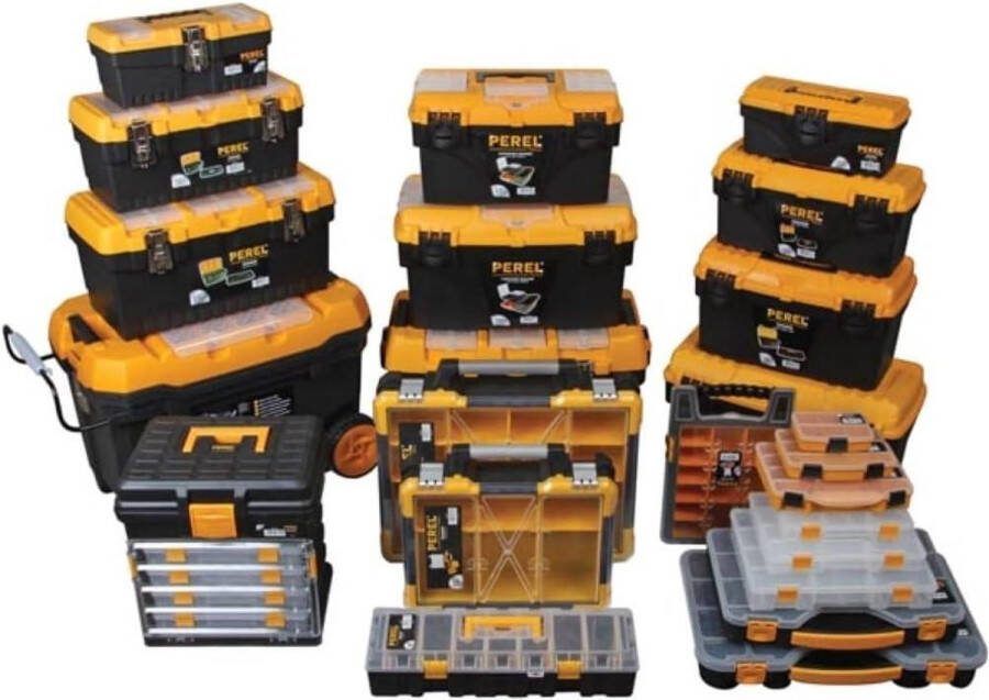 Assortimentsdoos 10 vaste compartimenten Transparant deksel Stapelbaar 251 x 200 x 44 mm Geel Zwart Gereedschapskoffer