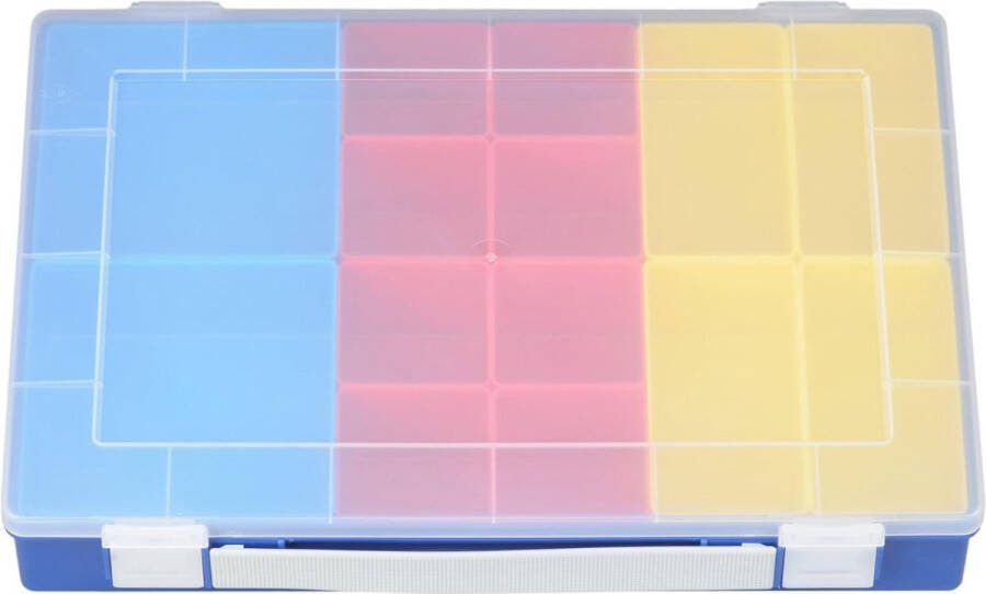 Assortimentsdoos PP-Premium met 14 inzetdozen draaggreep stabiele sorteerbox voor schroeven en andere kleine onderdelen uitneembare inzetstukken 22 5 x 33 5 x 5 cm blauw