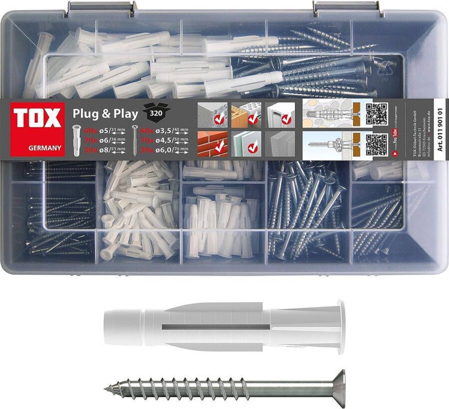 Assortimentskoffer plug & play plug-and-play set met multifunctionele pluggen TRIKA 5x31 mm (60 6x36 mm (70 8x51 mm (30 stuks) + bijpassende schroeven voor bijna alle bouwmaterialen