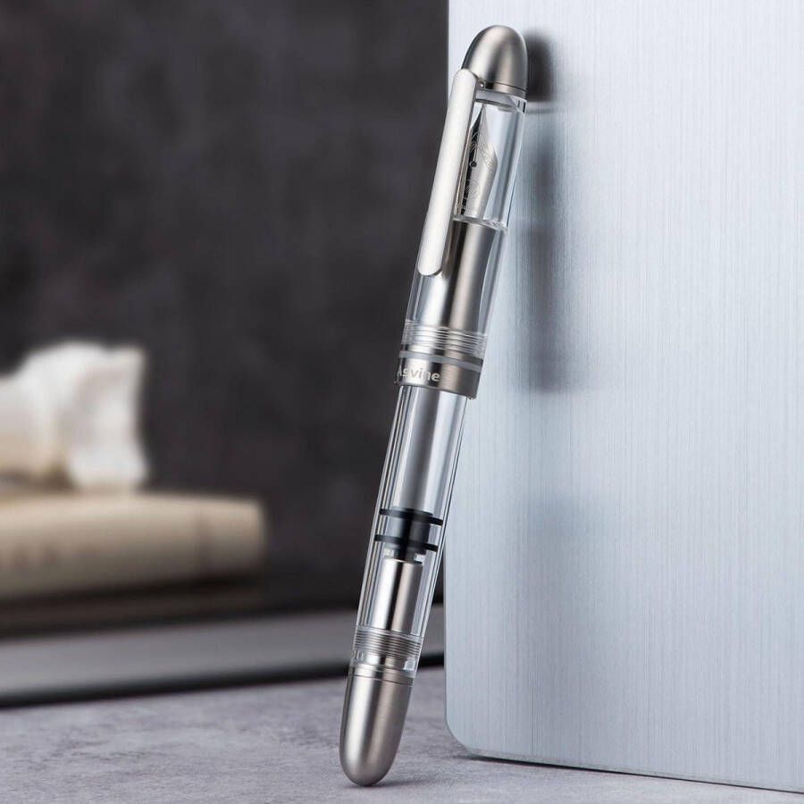 Asvine P36 Titanium Zuiger Vulpen Extra Fijne Penpunt Clear Transparant Acryl Glad Schrijven Pen Case Set Torpedo vorm