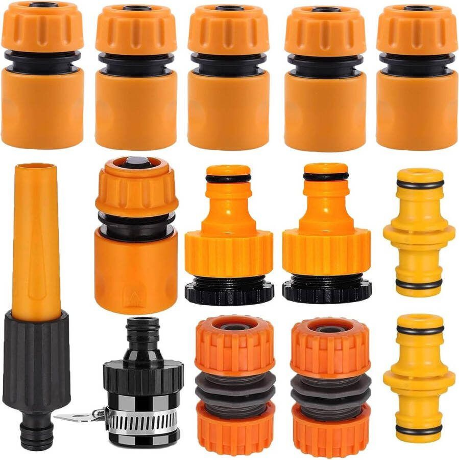 ATB-Foger 14 tuinslangaansluitset kunststof slangkoppeling mondstuk slanguiteinde snelkoppeling slangreparatie-connector waterstop-connector voor slangen dubbele mannelijke klikconnector 2-in-1