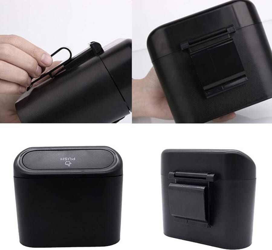 Auto-prullenbak met deksel 2-packs Universele mini-auto-prullenbak met prullenbak voor auto-organizer en opslag auto-accessoires kantoor (zwart)