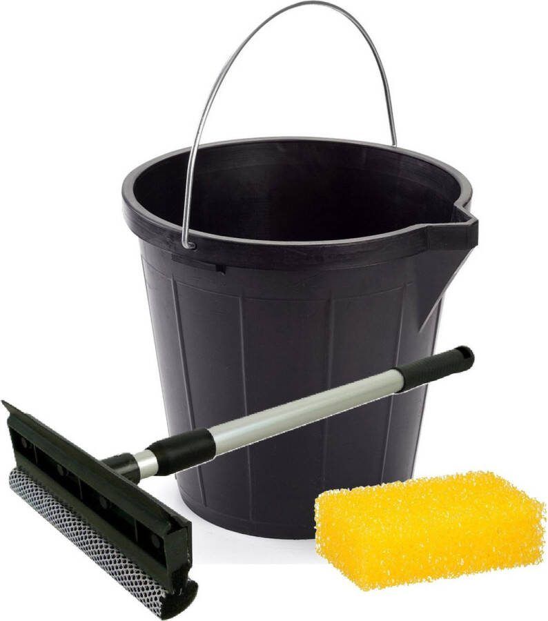 Auto ramen wassen schoonmaken pakket speciale insecten spons emmer 12 Liter uitschuifbare raamtrekker 20 cm