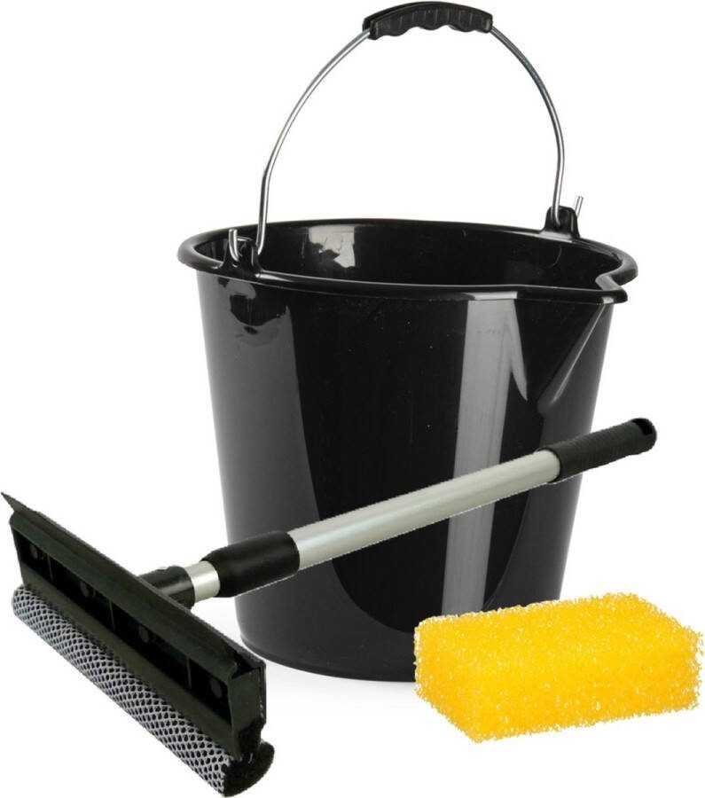 Auto ramen wassen schoonmaken pakket speciale insecten spons emmer 9 Liter uitschuifbare raamtrekker 20 cm