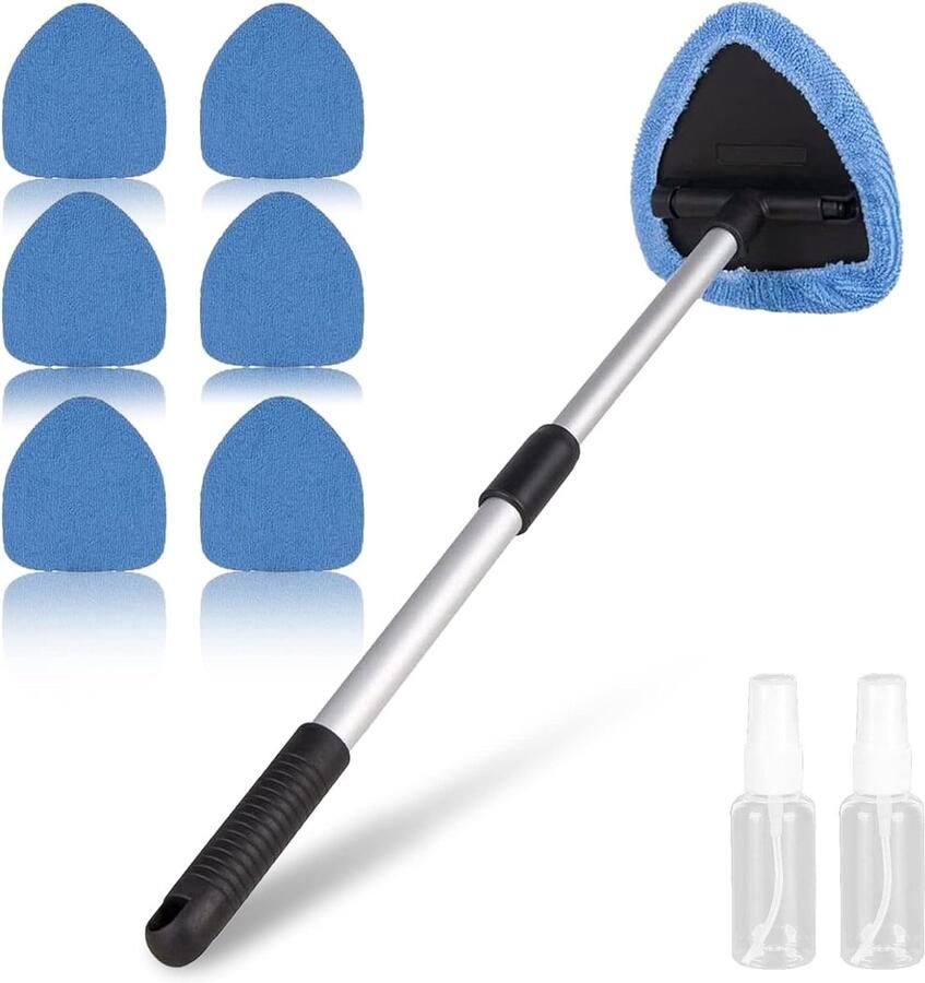 Auto ruitenreiniger autoruitenreiniger binnenreiniger 9 stuks blauw intrekbare voorruitreiniger multifunctionele ruitenwisserset met 6 microvezelpads 2 spuitflessen 40 cm