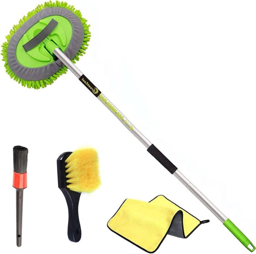 Auto Wash Borstel Kit 4 Stks Inclusief Auto Wash Mop Mitt 44.5 Aluminium Lange Handvat Voor Wiel Pedaal en Vloermat Detailing Borstel Auto Detailing Handdoek Wassen Automotive Truck RV Telescopische wasborstel