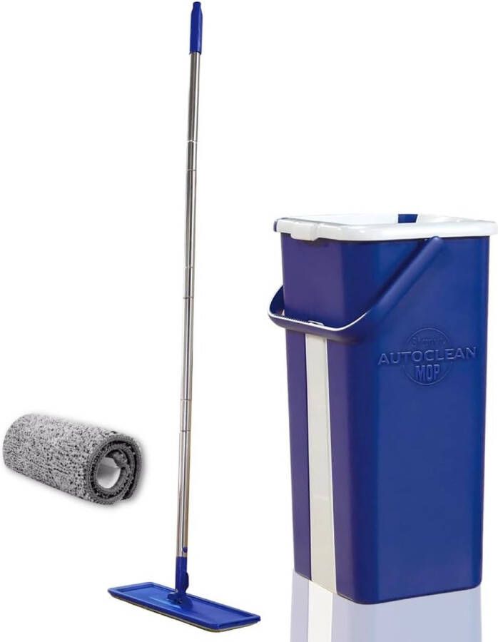 Autoclean Mop 360° draaibare bezem pas de taille Dweil en Emmer Set Innovatieve Dubbel Compartiment Emmer voor Nat & Droog 2 Herbruikbare Dweildoeken Efficiënte Reiniging van Elk Soort Vloer