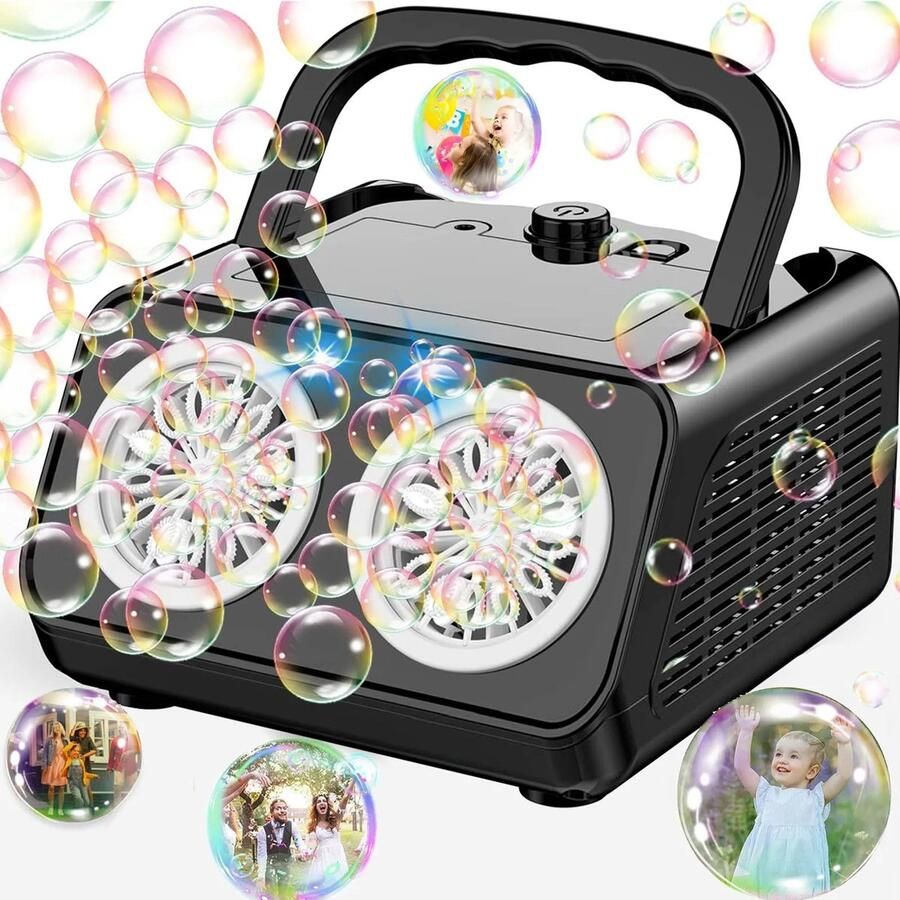 Automatische Bellenblaas Machine 2 Ventilatoren Kinderfeestje 20000 Bubbels Per Minuut Zwart