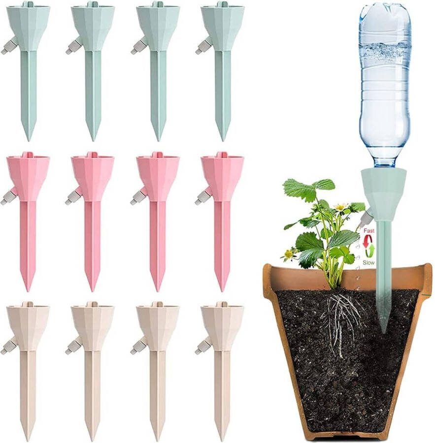 Automatische bewatering 12-delig verstelbaar irrigatiesysteem tuin met langzame vrijgave regelklep voor plantenbewatering waterdispenser voor planten bloemen kamerplanten
