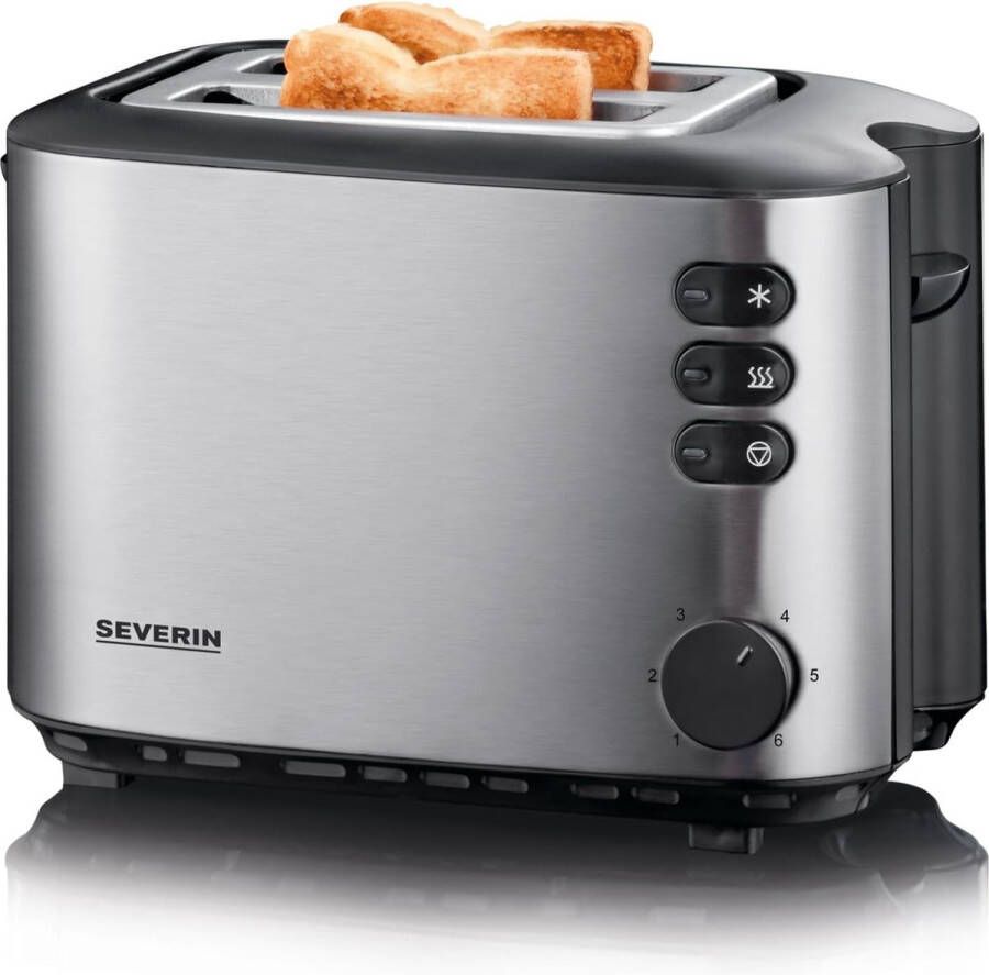 Automatische Broodrooster 2 Roosterkamers & 6 Bruiningsniveaus Toaster Zwart 850W met Lade om Kruimels Op te Vangen met Broodrek