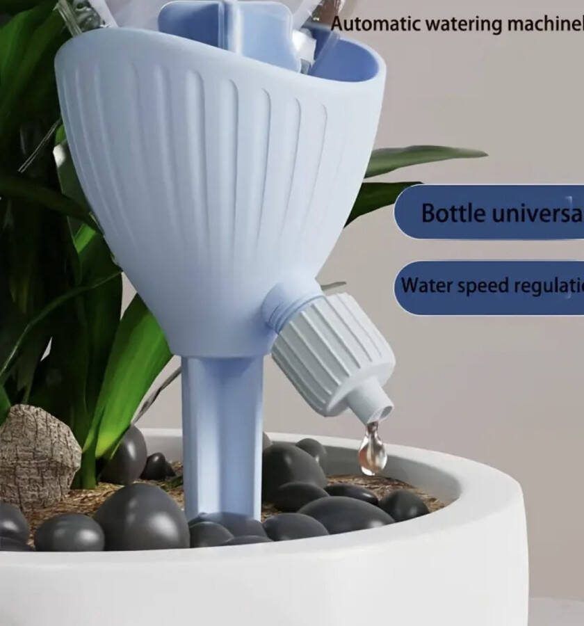 Automatische druppelirrigatieset instelbare bewateringssnelheid universele flessenconnector geen elektriciteit of batterijen nodig crème blauw
