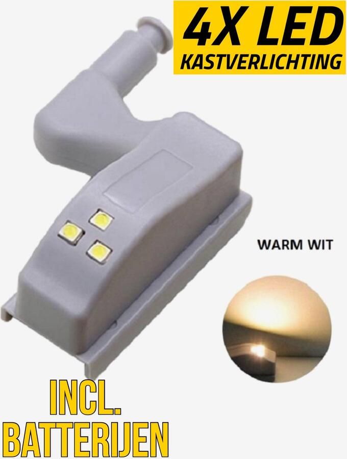 Automatische Kast Verlichting Scharnierverlichting Met Batterijen Kastverlichting Scharnier LED Warm Licht Set van 4 Incl. Batterijen