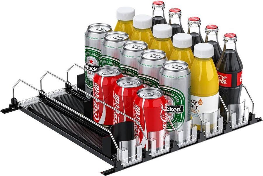 Automatische koelkastorganizer blikjes blikjesorganizer blikjeshouder blikjesdispenser koelkastopslag ABS voor drankjes bierfrisdrank 330 ml 440 ml 500 ml 600 ml (opbergruimte: 25 blikjes)