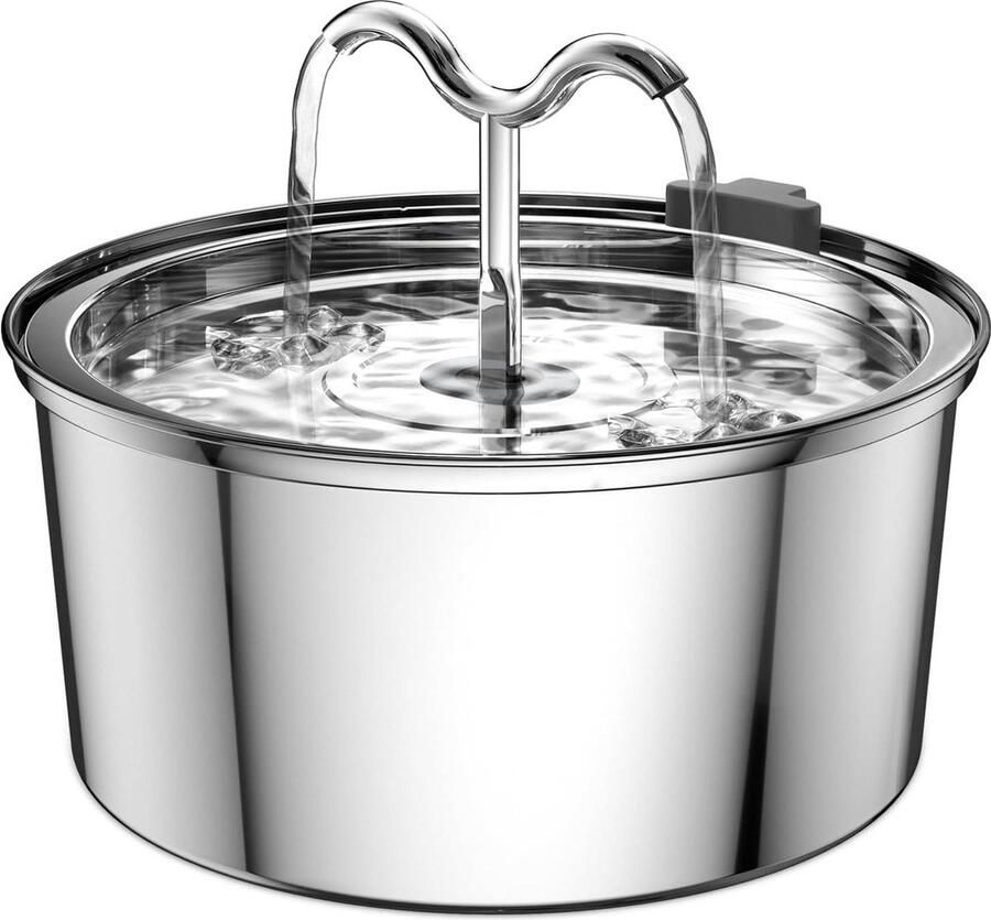 Automatische Metalen Honden Fontein Roestvrijstalen Huisdier Waterdispenser 3.2L 1100oz met 3 Vervangingsfilters Stille Pomp en Waterdicht