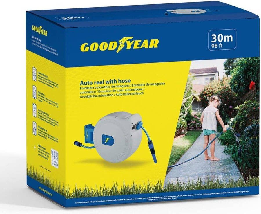 Automatische slanghaspel 30 meter tuinslanghouder wandhouder 180° draaibaar incl. 2 meter slangaansluitingen ½'' ¾'' voor tuinslang haspel