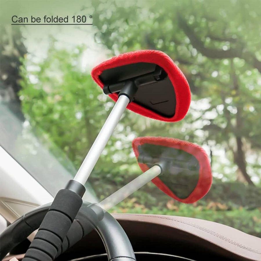 Autoruitenreinigerset 5-delige set microvezelreiniger draaibaar met wasbare microvezeldoek 30 ml spuitfles reinigingsdoek opbergtas voor auto thuis keuken (blauwe set)