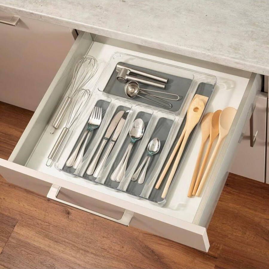 Avilia Bestekorganizer 6 vakken Bestekbak voor lade Vorken Messen Lepels Kunststof 40x32x45 cm