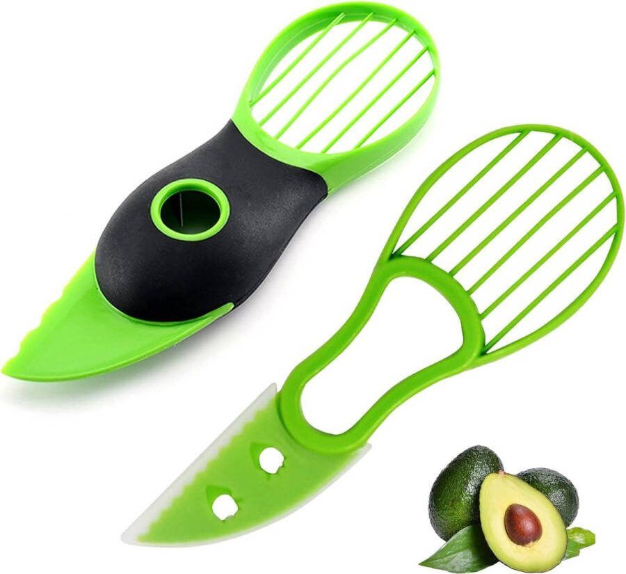 Avocadosnijder 3-in-1 Avocado Snijder en ontpitter Set (2 Stuks) Antislip Handvat Roestvrijstalen Mes Veilig & Snel Groene Multifunctionele Keukenhulp