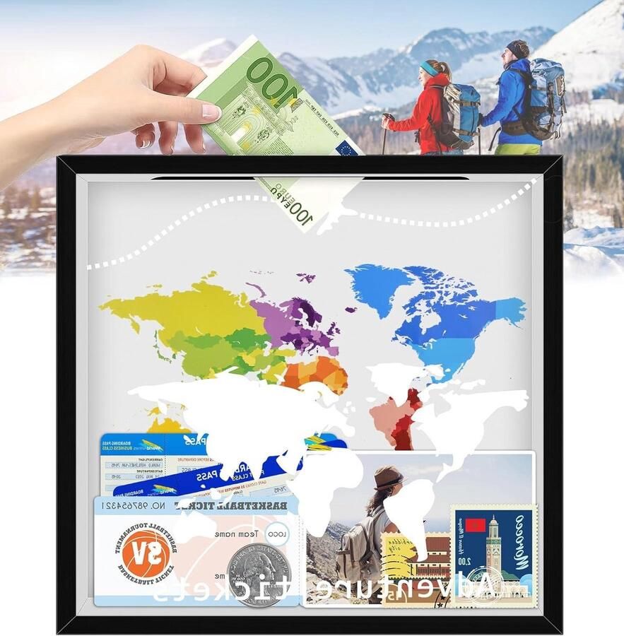 Avontuur Archiefdoos Reis Spaarpot Adventures Fund Frame Spaarpot Reis Verzameldoos Ticket Shadow Box Reisgeheugendoos Geldgeschenkdoos Reiscadeaus voor volwassenen Kinderen