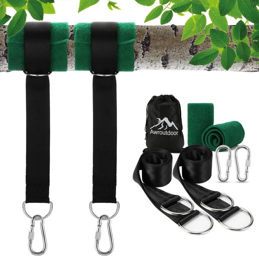 Awroutdoor Extra sterke hangmat voor zware banden 150 cm met D-ring – twee karabijnhaken – maximale belasting 500 kg bevestigingskoorden voor tuinschommel hangmat