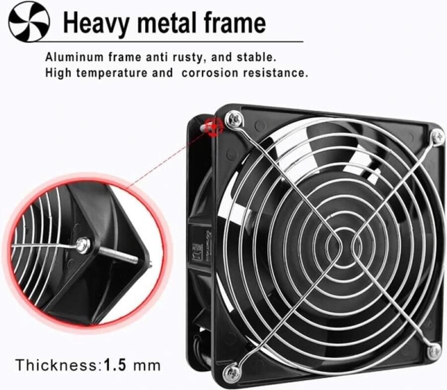 Axiale ventilator voor open haard metalen bladen voor hoge temperaturen kunnen worden geplaatst Afzuigventilator voor computerkast Koelventilator voor huisdierbox Stil en regelbare snelheid Universeel 120 x 120 x 38 mm