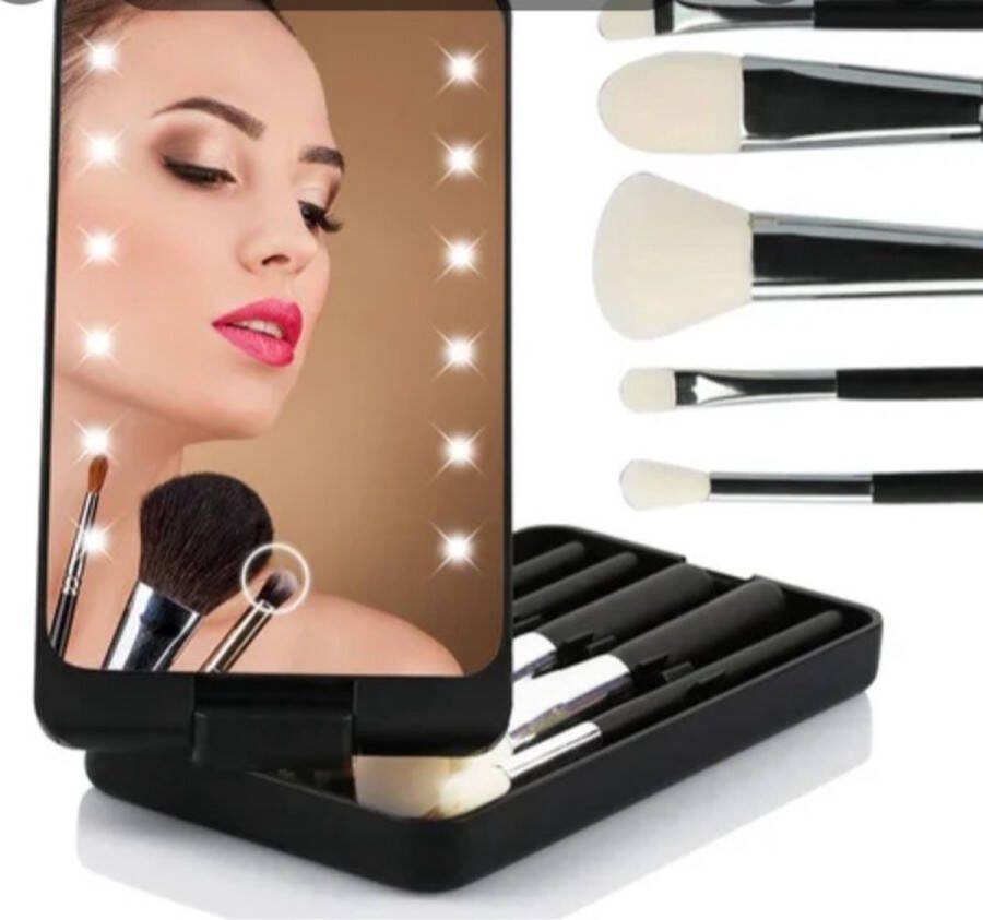 *AYASOUK* LED make-up spiegel & 5 cosmetische borstels : voor gezicht Lip Liner Concealer Blush Lipgloss Wenkbrauwpotlood Foundation Oogschaduw Lippenbalsem Lippenstift .Borstel Materiaal is Synthetische vezel