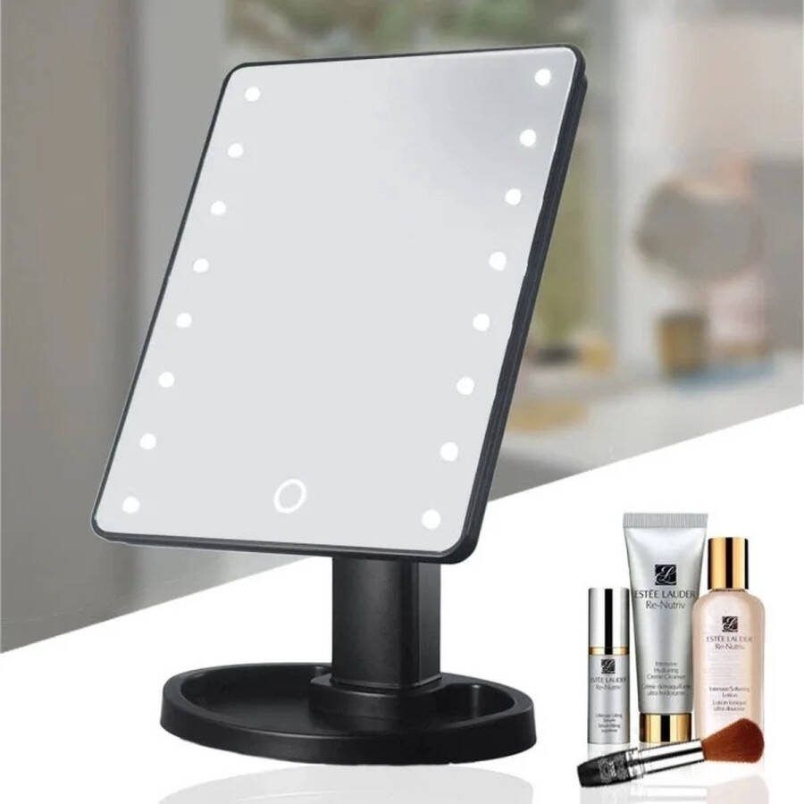 AYASOUK Zwart Dual Power Supply Touch Sensor Desk 21 Led Verlichte Spiegel Cosmetische Make-Up Spiegel Met Led Licht