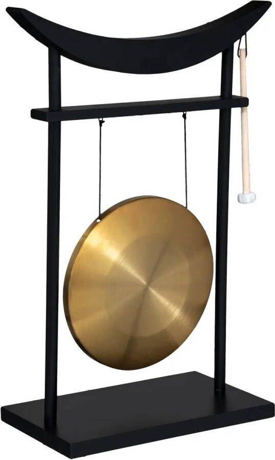 Merkloos Aziatische drank gong zwart goud hout metaal 48 x 69 cm Drankspel Drankspellen