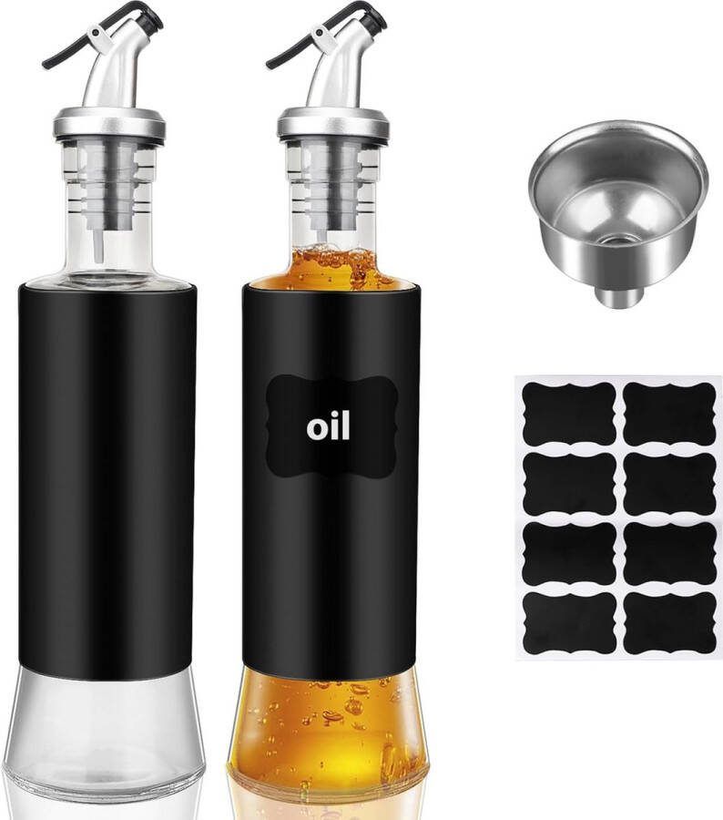 Azijn en oliedispenser 300 ml 2 stuks olie-azijnset olie karaf oliekan keuken olijfolie fles met schenktuit etiket trechter roestvrij staal zichtbare cruet azijnoliedispenser fles voor