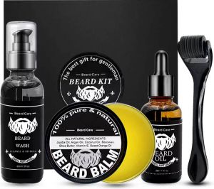 Baardgroei Kit 4-Delig Inclusief Baardroller Dermaroller Baardolie Baard serum – Baard Shampoo