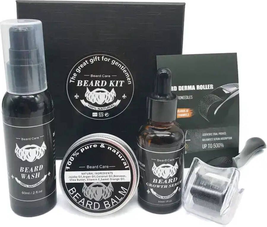 Upsides Baardgroei Kit Inclusief Baardroller Dermaroller Baardolie Baard serum – Baard Shampoo