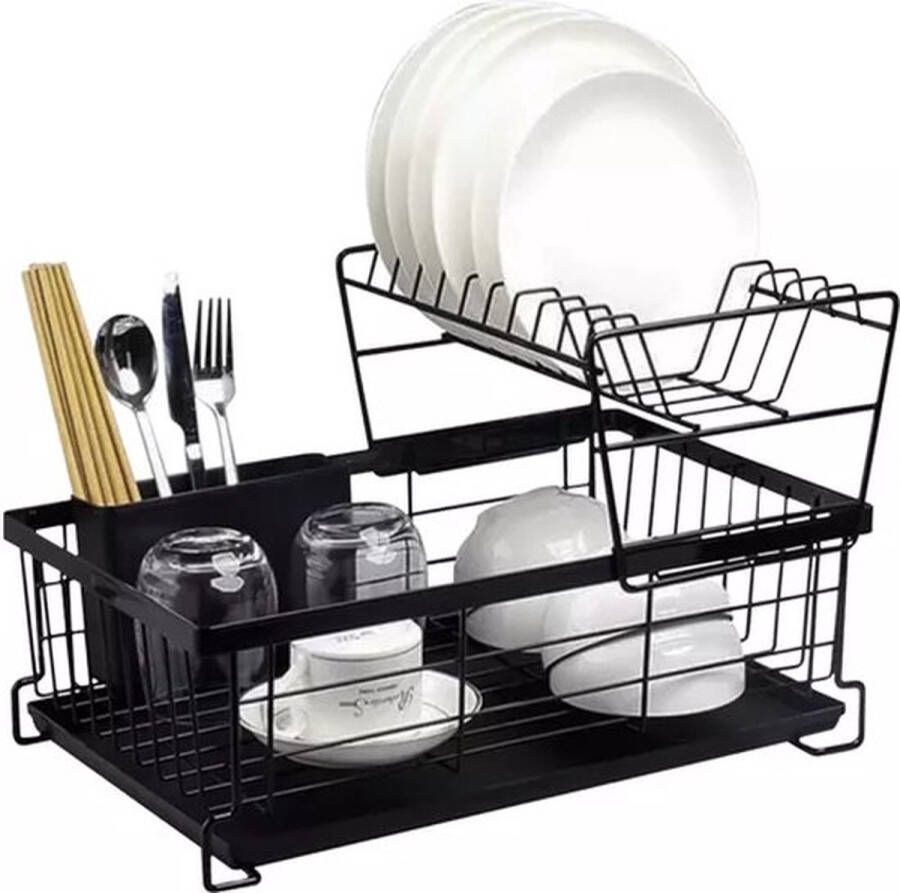 Babij Cooking afdruiprek Met Lekbak Zwart Afwas Druiprek Droogrek Met Bestekmand