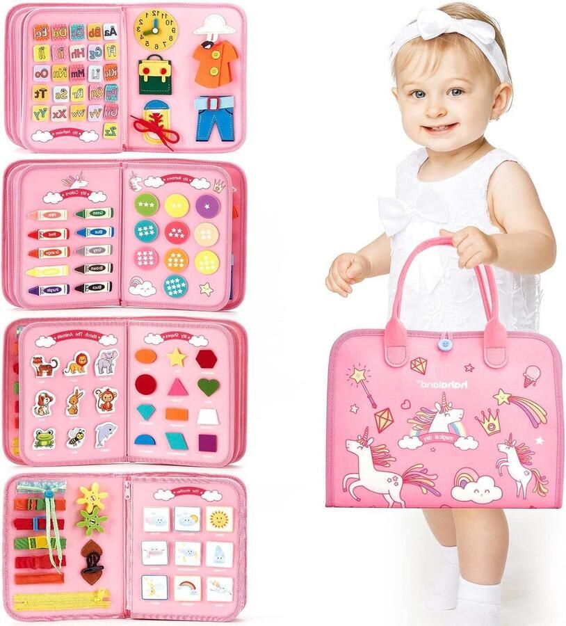 Baby Bezige Bord Montessori Speelgoed Sensorische Stimulatie 0-3 Jaar Meisjes Jongens Activiteit Leren Tas Vliegtuig Auto Reisspeelgoed Roze watertafel