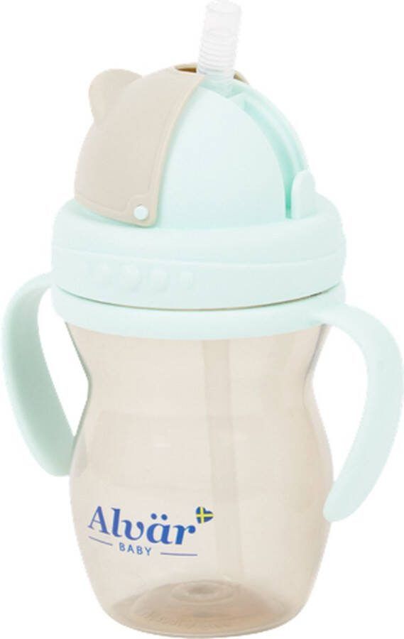 Baby drinkbeker met rietje limonadebeker Mint met grijze dop Transparant Kunststof 275 ml